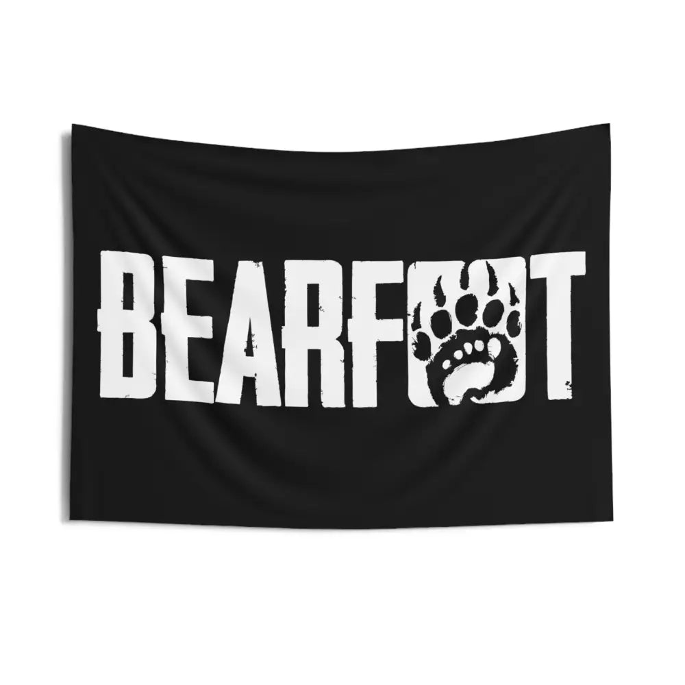 Bearfoot Flag: Black bear paw tapestry with white text, rugged mildew resistant texture