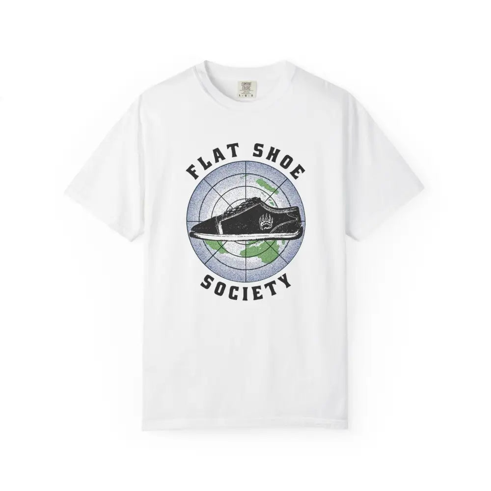 Flat Shoe Society T-Shirt with white fabric and shoe graphic