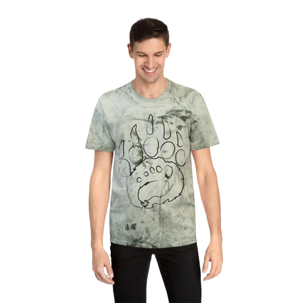 Grunge T-Shirt in green camouflage with bear paw and unique color blast