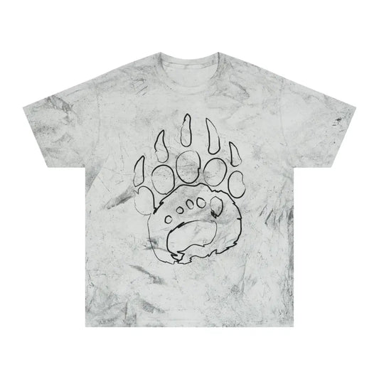 White tie-dye Grunge T-Shirt with unique color blast bear paw print