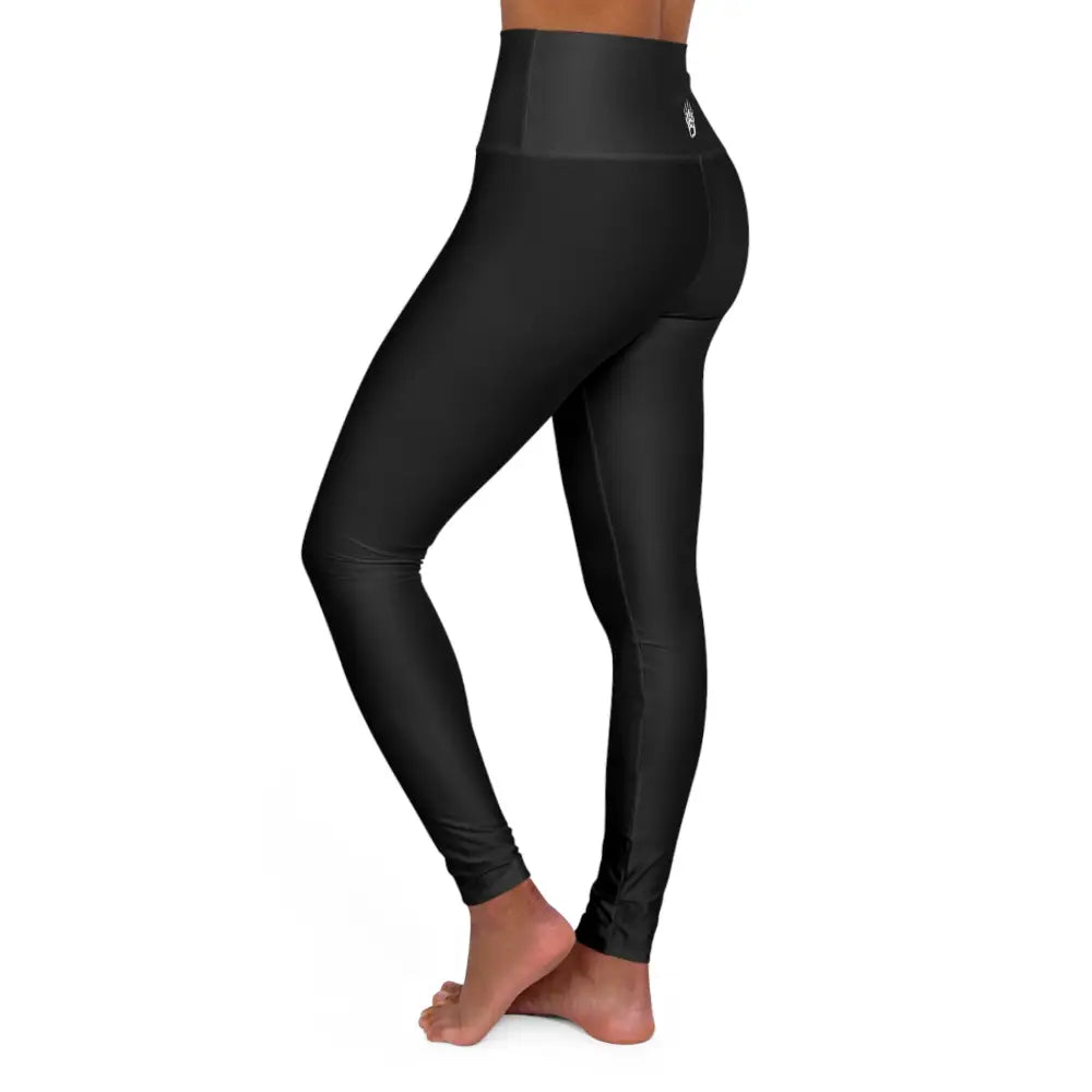 High waisted black leggings in durable fabric blend that retains shape