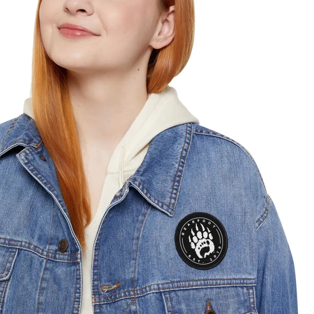 Denim jacket with bear iron-on patch for personalized style