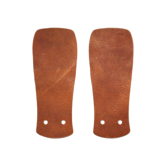 Brown leather kilties ankle guards with three fastening holes, minimalist footwear