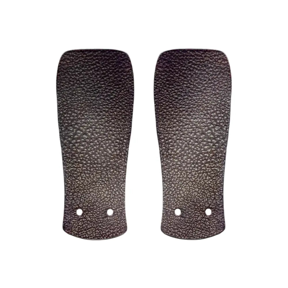 Kilties black textured leather shin guards with silver rivets