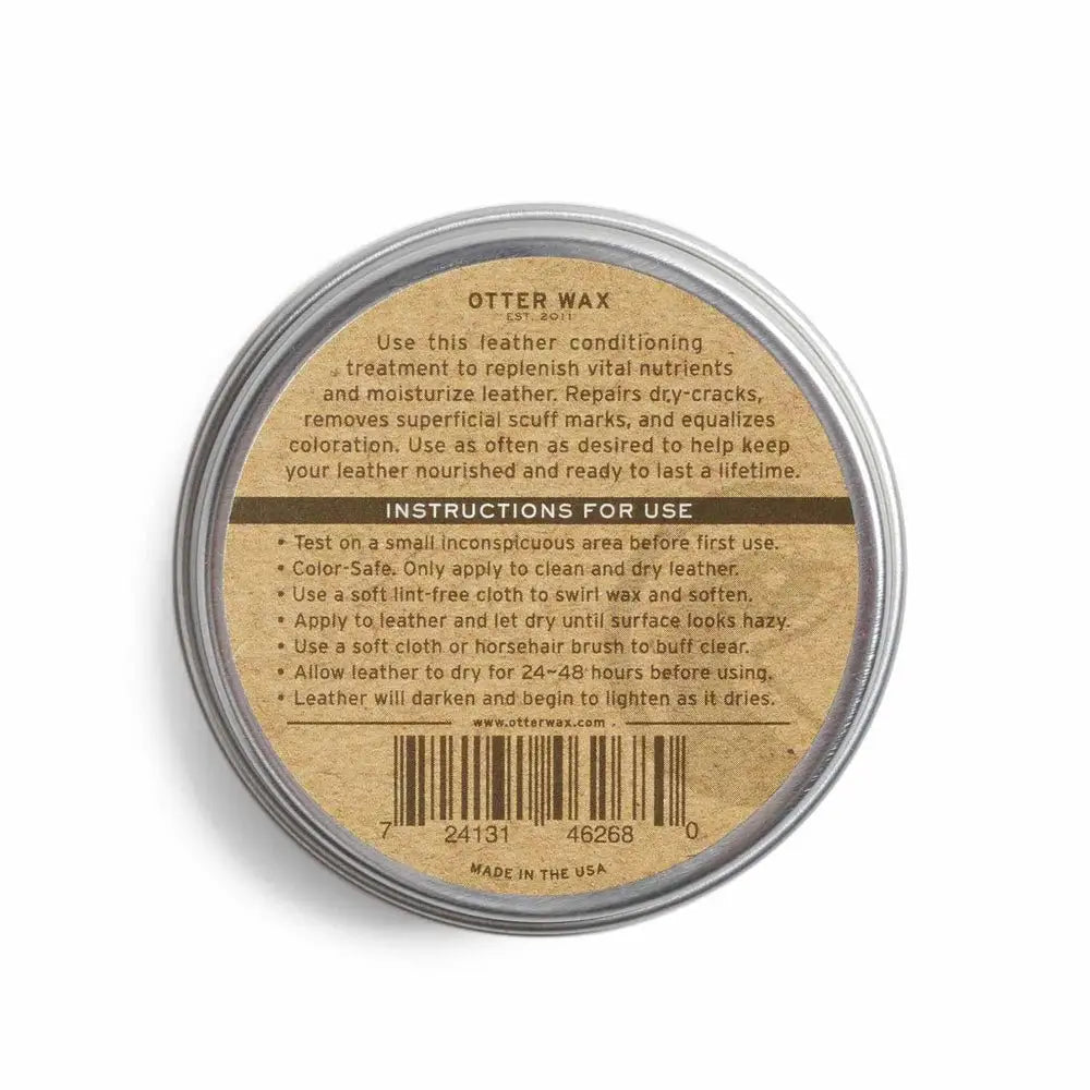 Leather Salve Otter Wax tin with deep conditioning treatment, made in USA