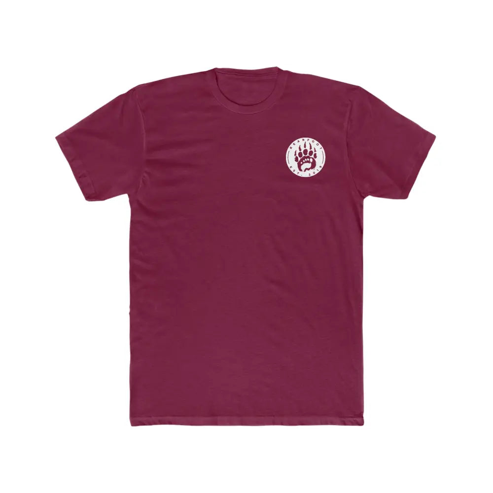 Premium fitted short sleeve Men’s Emblem Tee in maroon with white bear paw