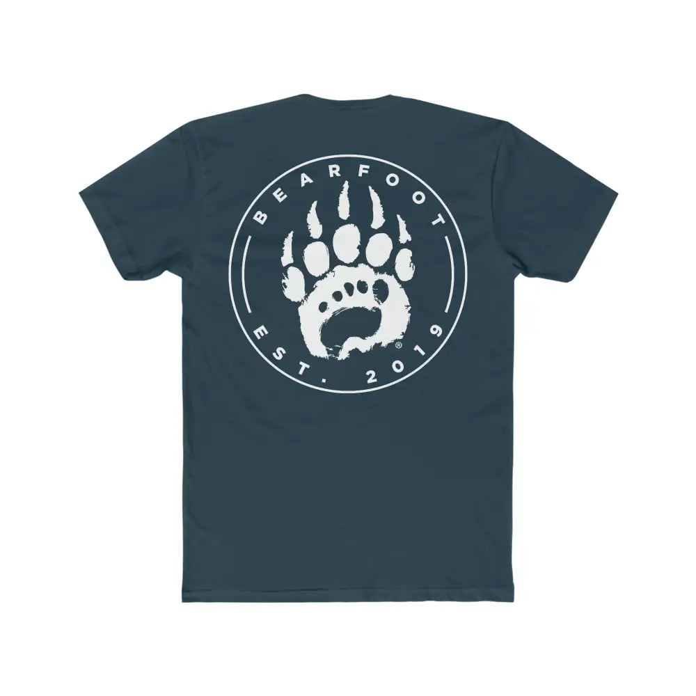 Men’s Bearfoot Emblem Tee: fitted short sleeve in dark teal cotton with paw print