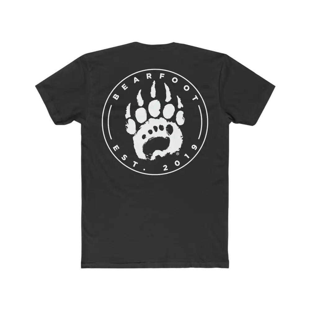 Men’s fitted short sleeve emblem tee with white bear paw and Bearfoot Est
