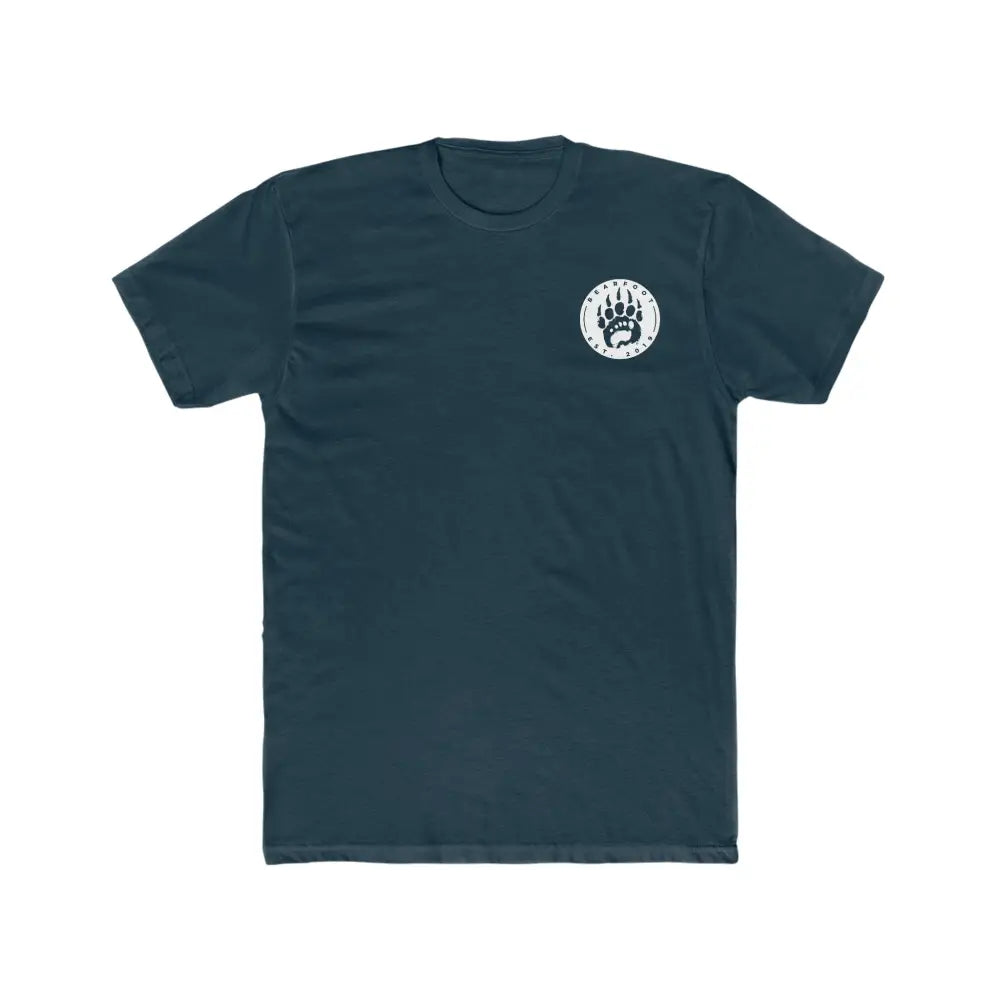 Premium fitted short sleeve emblem tee: dark green cotton with bear paw design