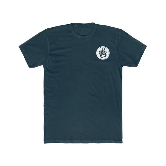 Premium fitted short sleeve emblem tee: dark green cotton with bear paw design