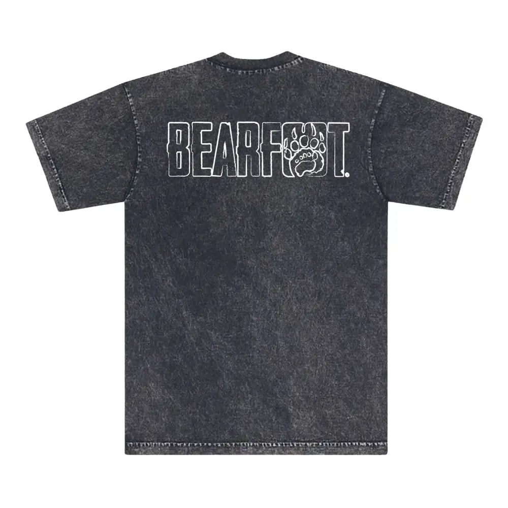 Oversized mineral wash tee with bear paw print, dark gray texture, short sleeves
