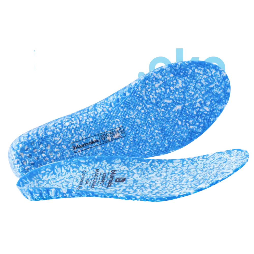 Blue speckled FoamLock insoles for minimalist footwear with textured grip