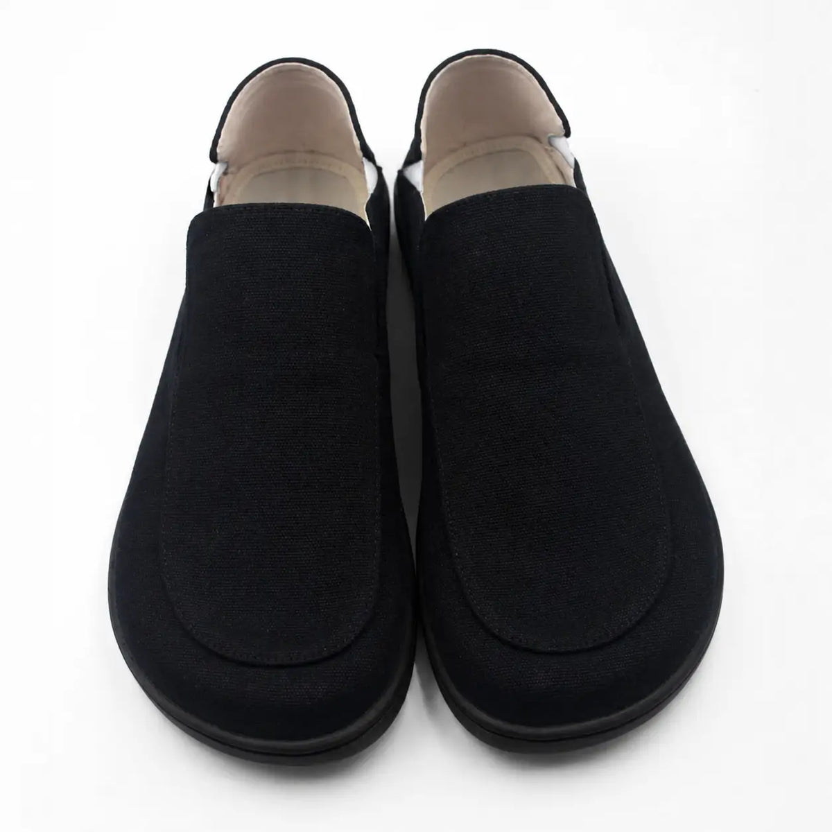 Black canvas barefoot slip-on shoe oso cg2 black with wide toe box and rubber sole minimalist design