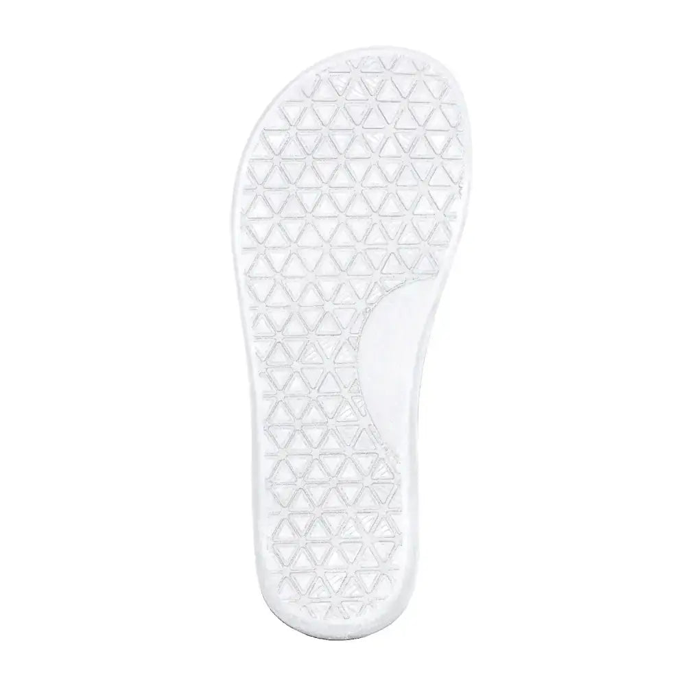 White rubber shoe insole with geometric triangular tread pattern for oso cg2 barefoot slip-on shoe with wide toe box