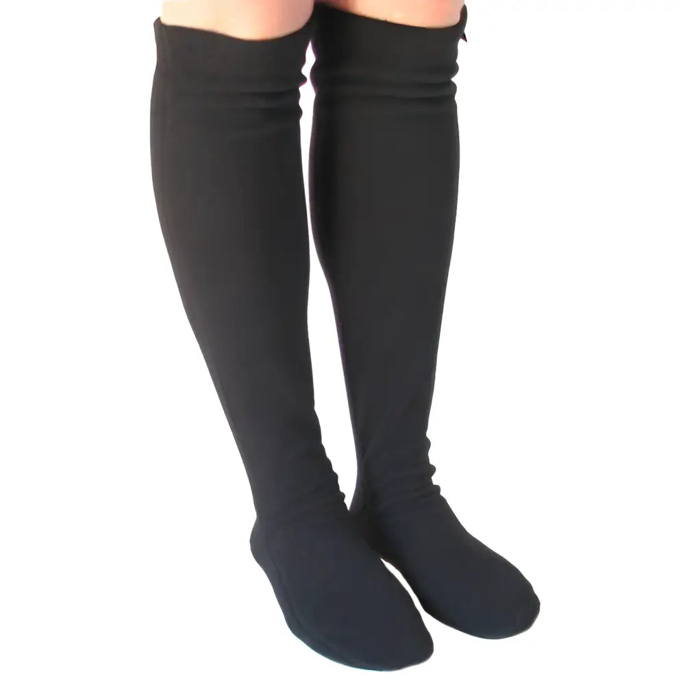 Black over-the-knee fleece socks with soft stretchy ribbed cuffs