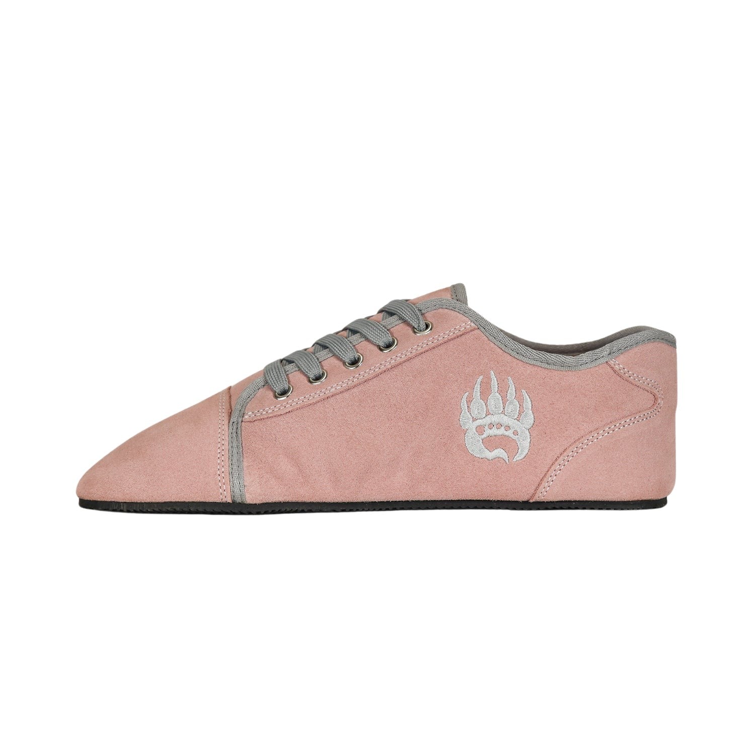 A Ursus Suede low-top training sneaker in King Salmon with grey accents and a white Bearfoot logo on the side.