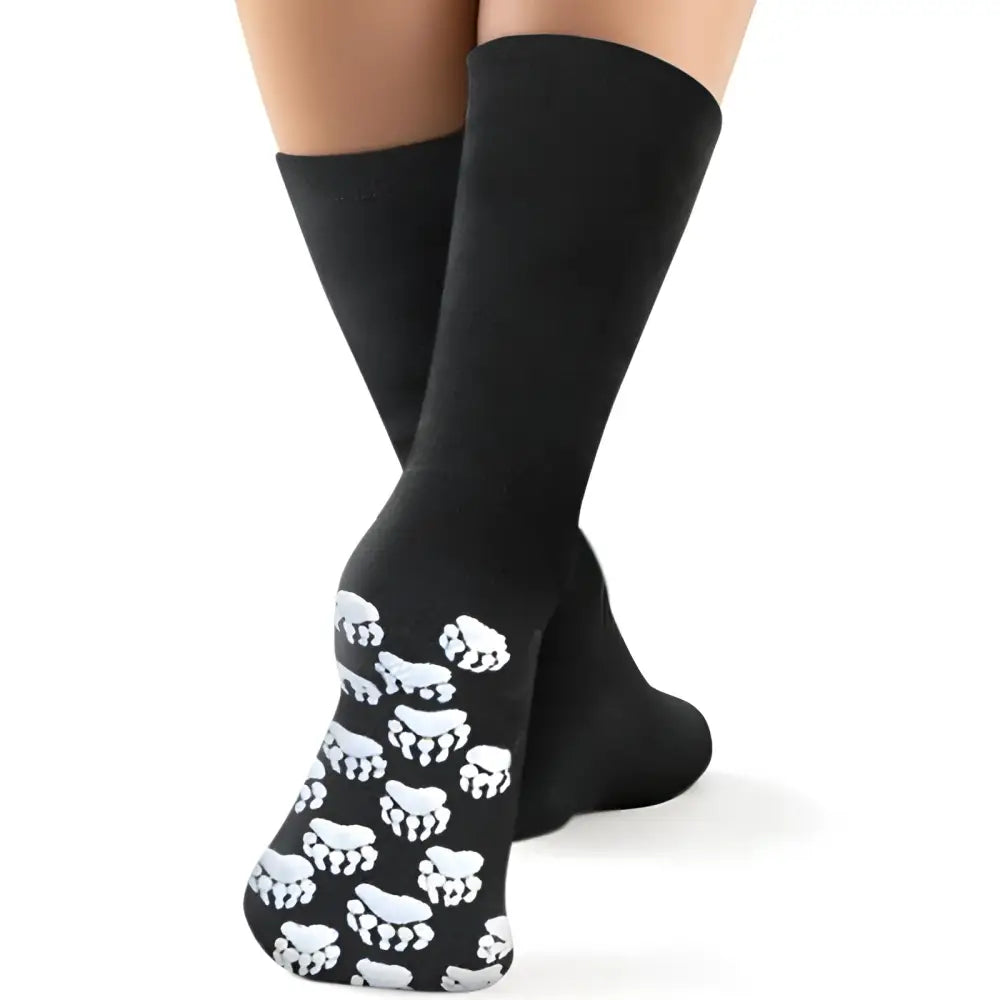 Black Polar Feet Fleece Socks with white paw prints for minimalist footwear