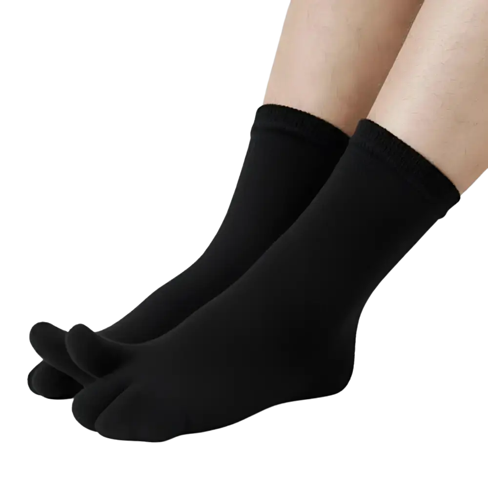 Black Polar Feet fleece tabi socks, soft stretchy five-finger design