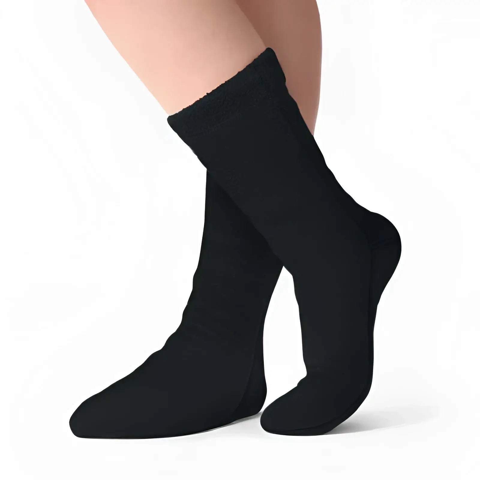 Black Polar Feet fleece socks with ribbed cuff for barefoot shoes