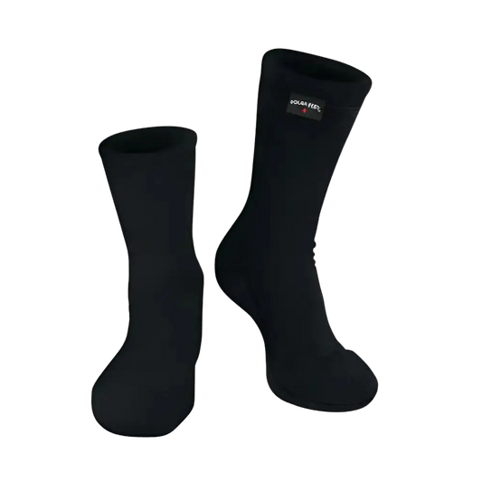 Black super stretchy fleece socks with solar flex logo patch