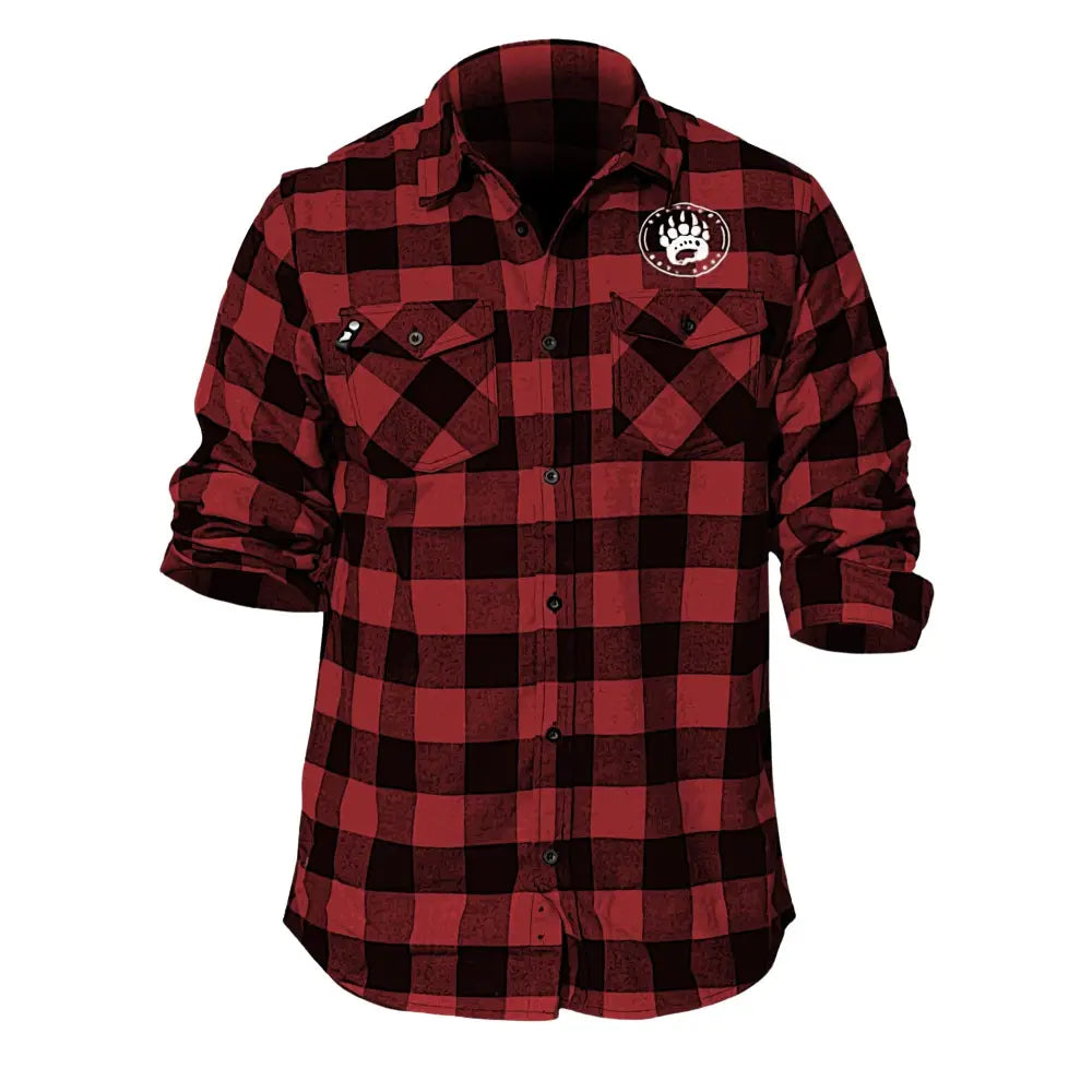 Premium Flannel red black plaid shirt with bear paw patch boasts superior softness