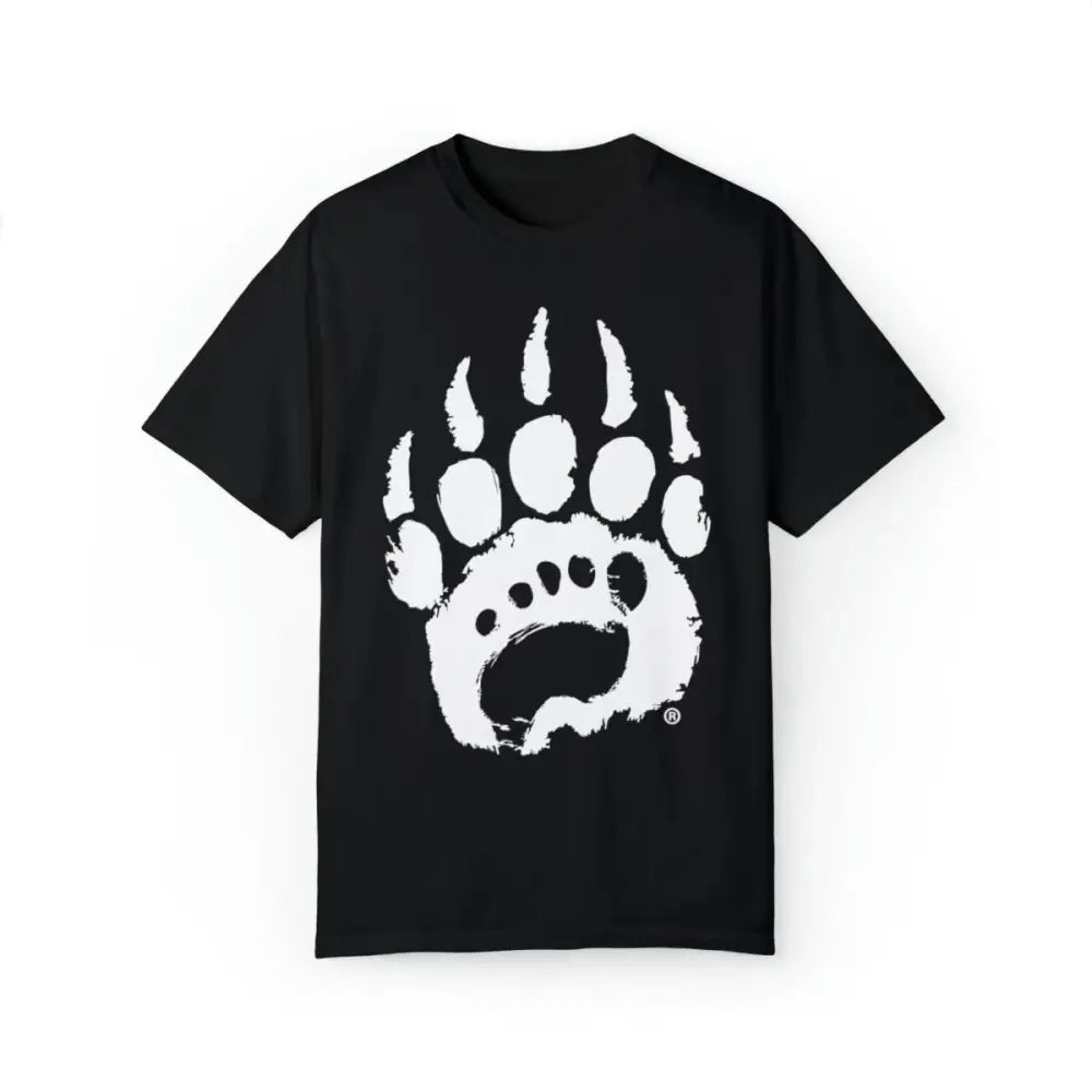 Premium black t-shirt with white bear paw print, soft ring-spun cotton