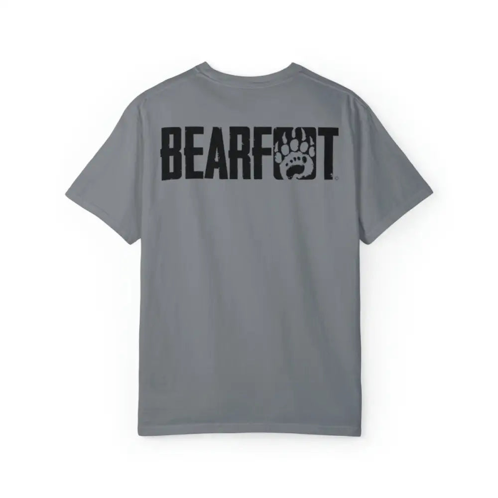 Premium T-Shirt with bearfoot black paw print on soft ring-spun cotton gray background