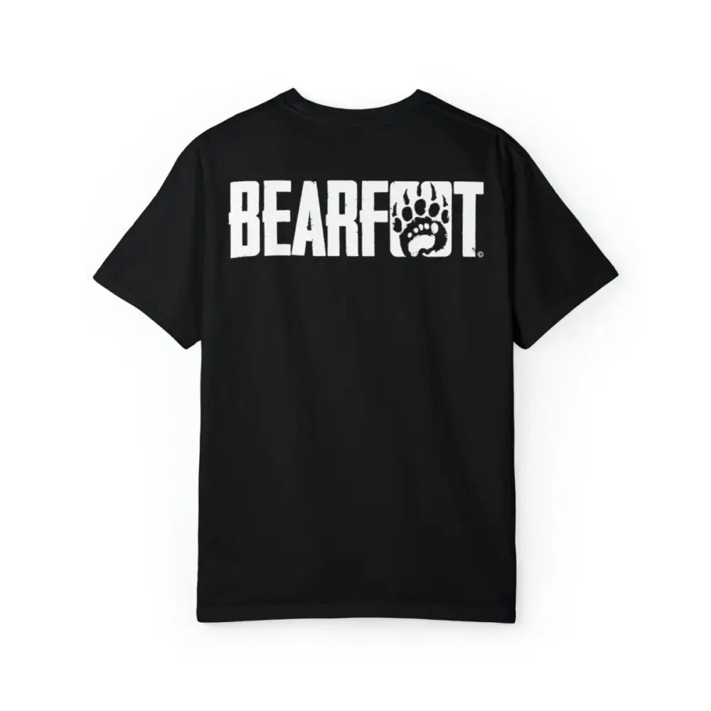 Premium black barefoot t-shirt in soft ring-spun cotton with white logo and paw print