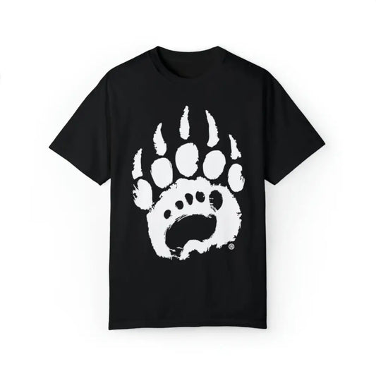Premium black T-shirt with white bear paw print, soft ring-spun cotton