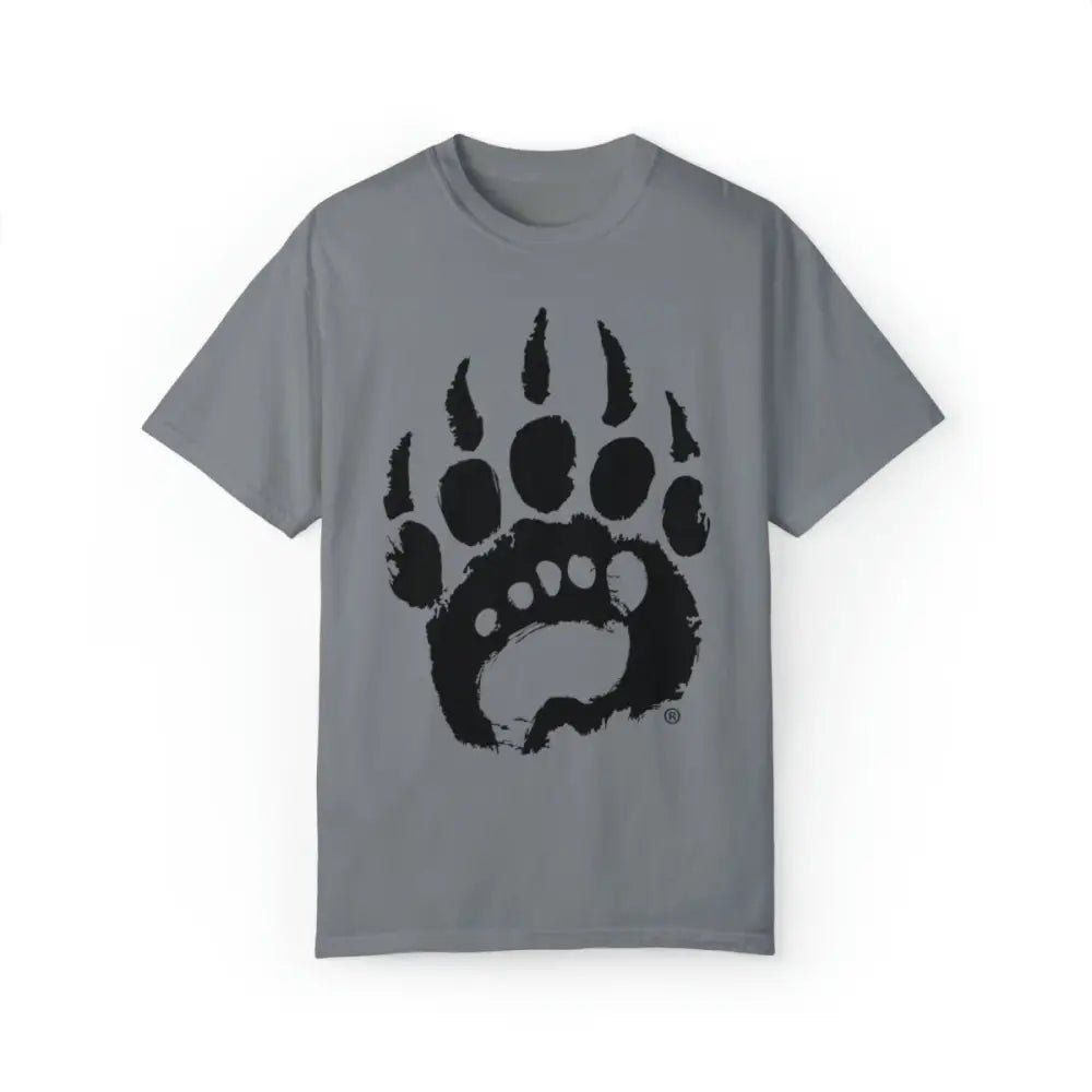 Charcoal gray premium T-shirt with black bear paw print, soft ring-spun cotton