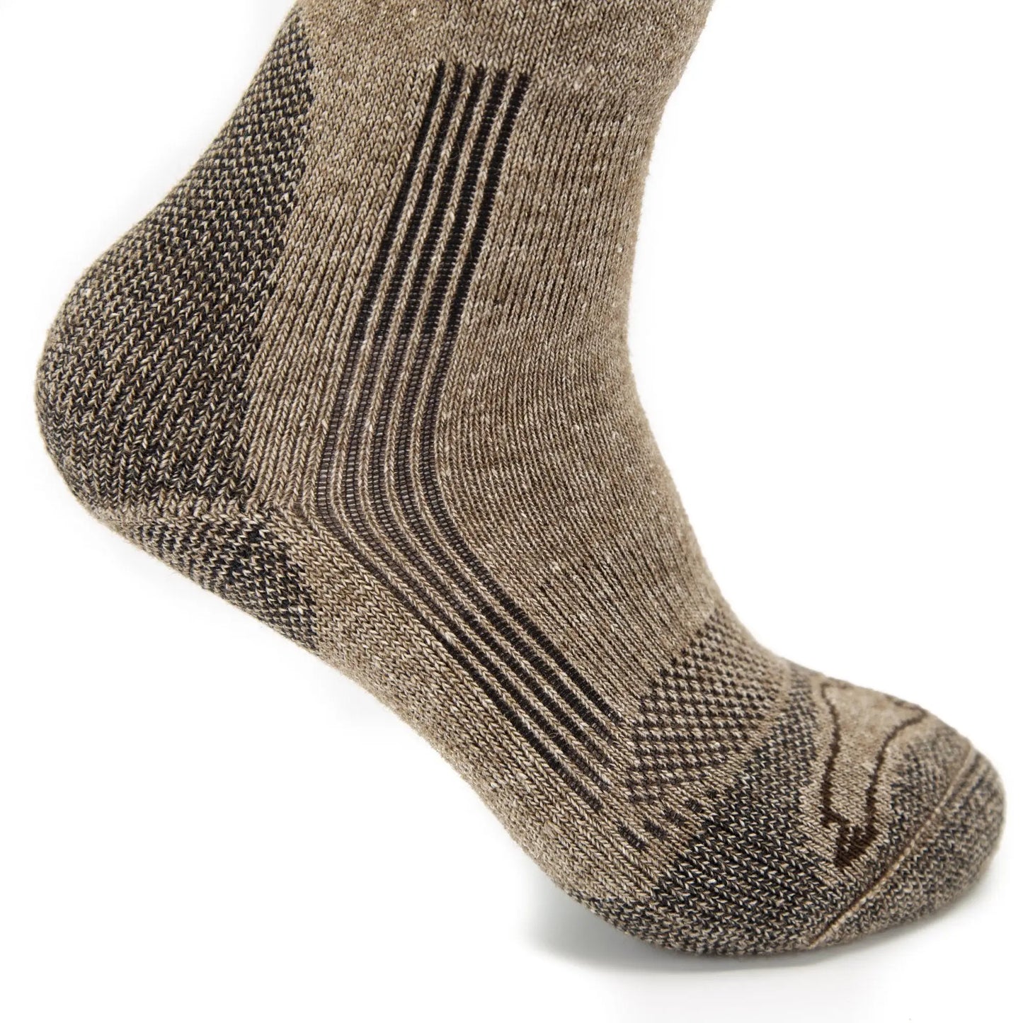 Pro Gear boot socks: tan hiking sock with reinforced stitching, brown stripes
