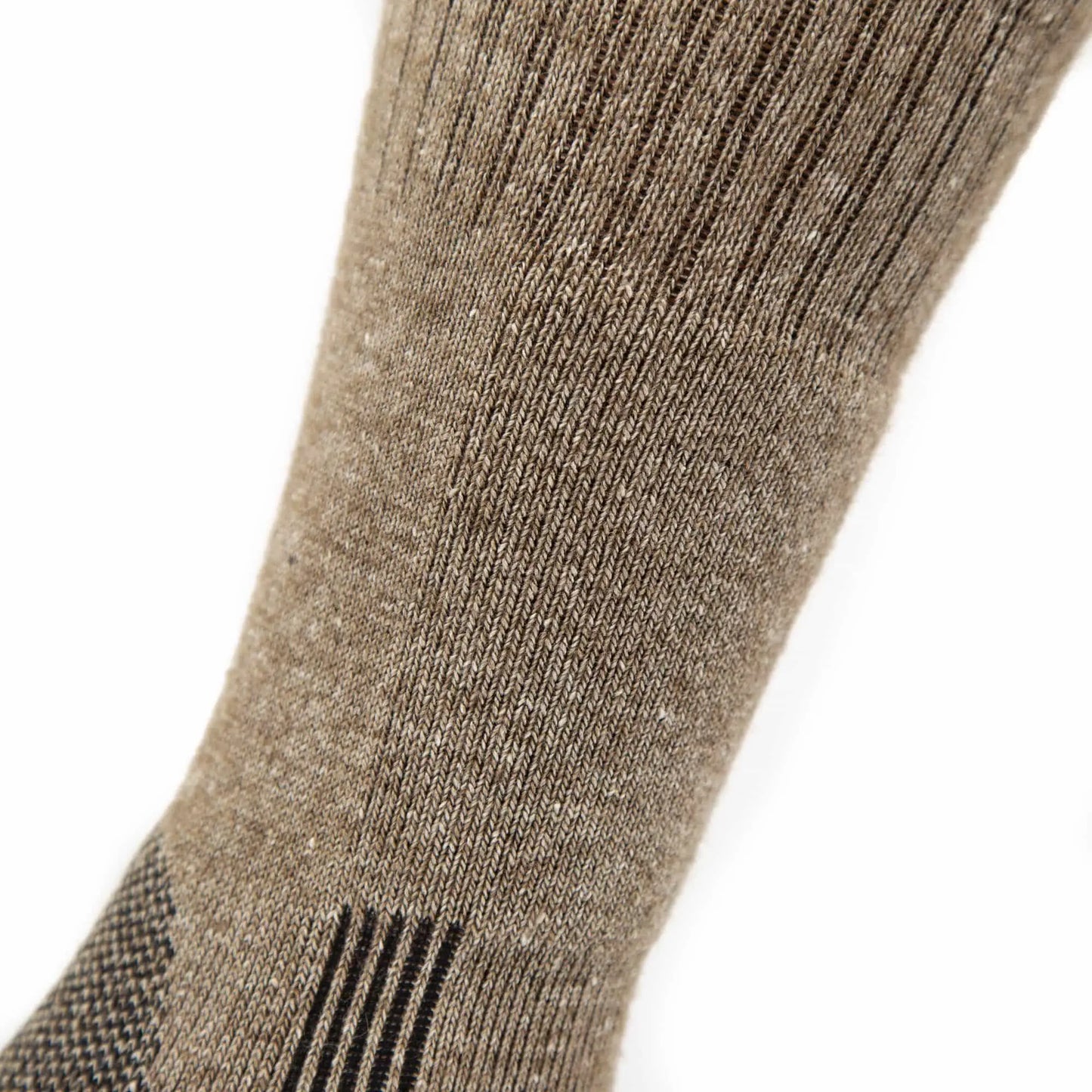 Tan ribbed boot socks with reinforced heel for Pro Gear barefoot boots