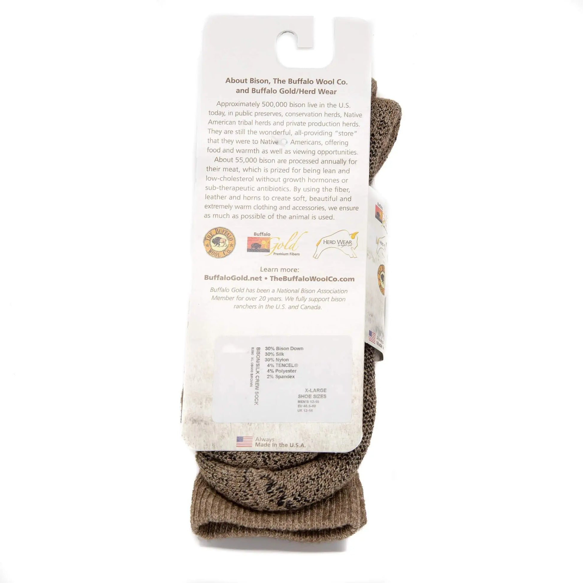 Pro Gear crew socks in bison down for barefoot shoes