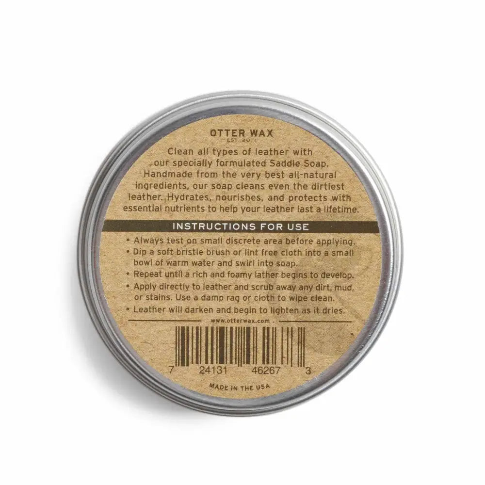 Otter Wax Saddle Soap tin with brown label and clear lid