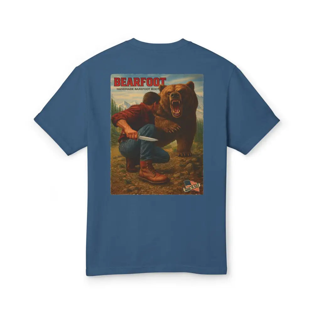 Stand Your Ground blue barefoot t-shirt with grizzly bear graphic