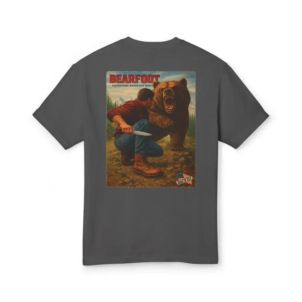 Stand Your Ground charcoal gray tee with barefoot grizzly bear graphic