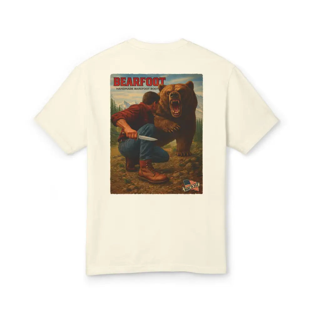 Cream-colored Stand Your Ground tee with bear graphic and bearfoot text