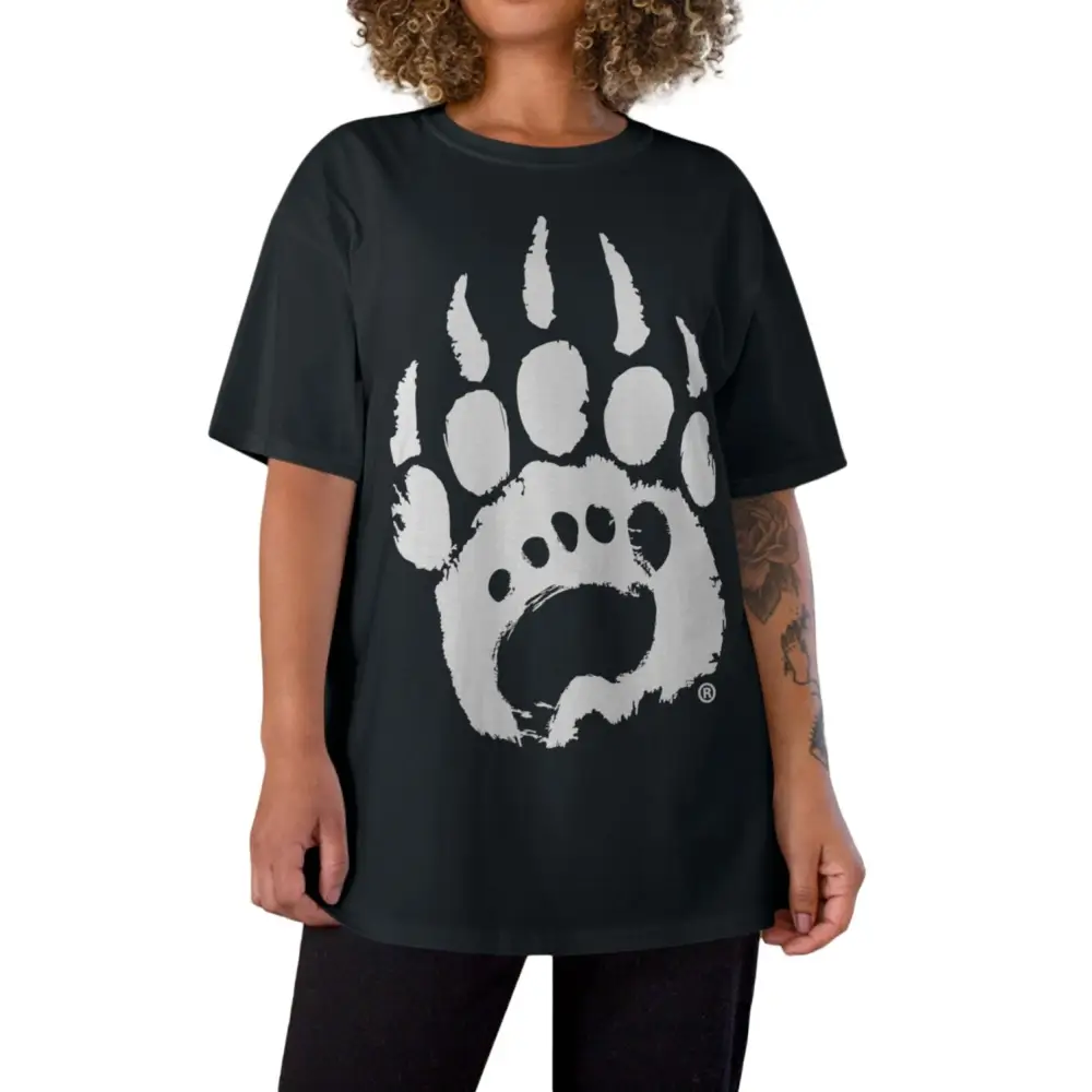Black oversized cotton T-shirt with white bear paw print design
