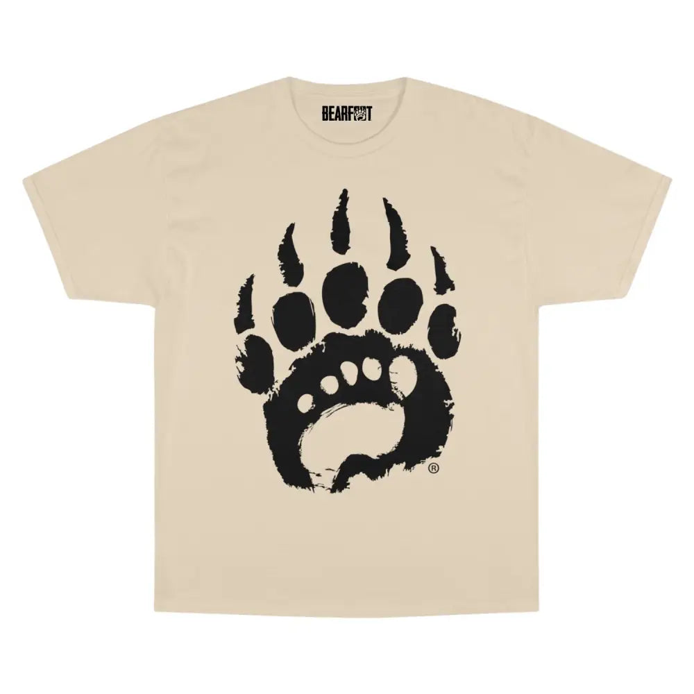 Bearpaw cream oversized t-shirt with black paw print barefoot shoes design