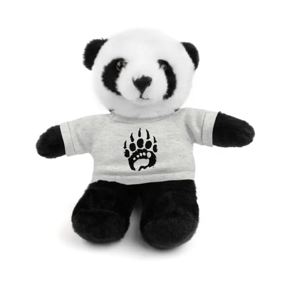 Teddy Bearfoot plush panda in polyester blend gray t-shirt with paw print
