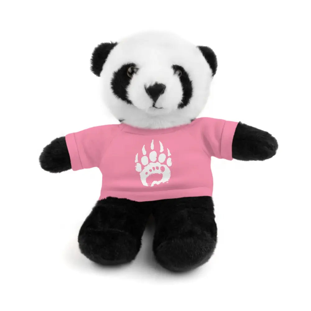 Teddy Bearfoot plush panda in pink paw print t-shirt, polyester fiber fill