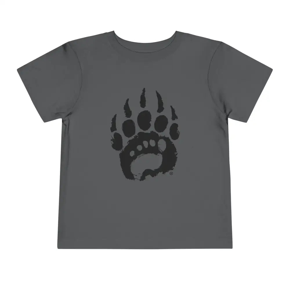 Charcoal gray toddler tee with bear paw print, ring-spun cotton tear-away