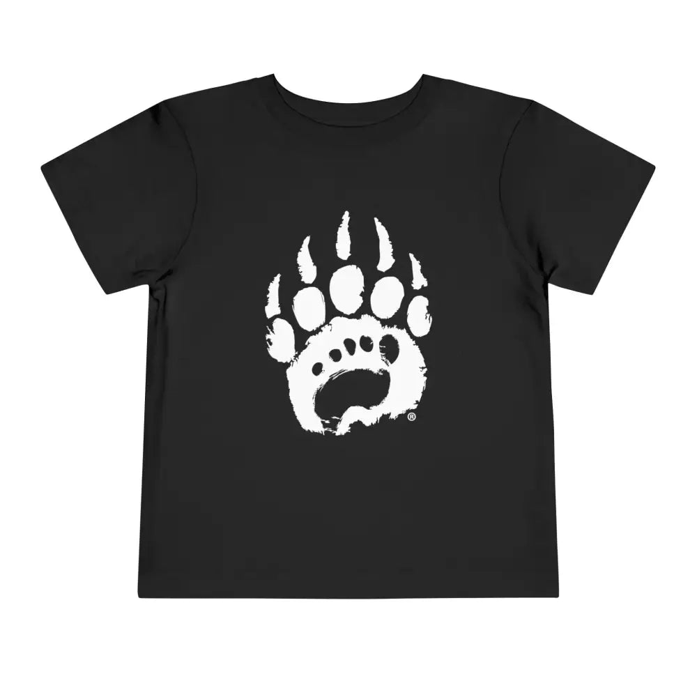 Black toddler tee with white bear paw print, airlume combed ring-spun cotton