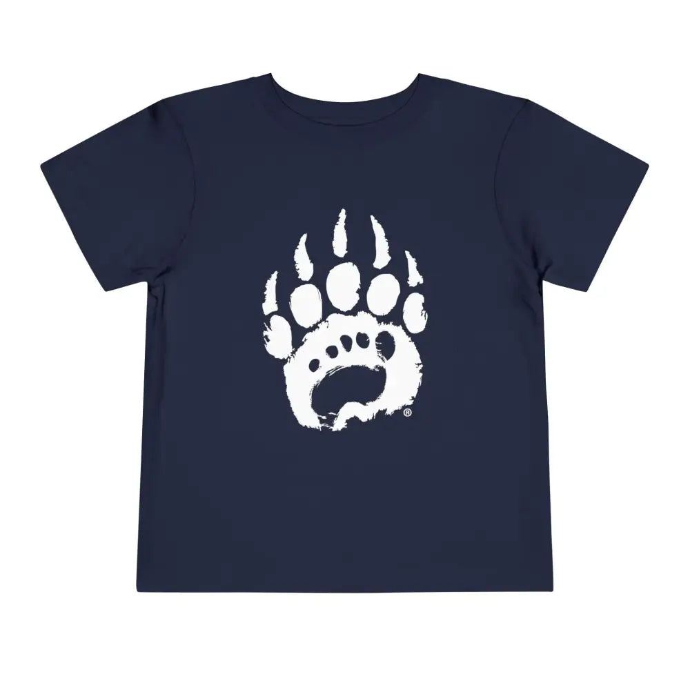 Navy blue toddler tee with white bear paw print, airlume combed ring-spun cotton