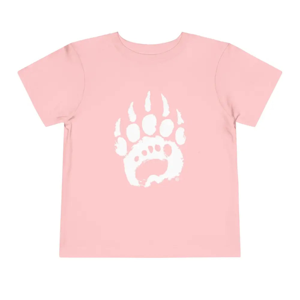 Pink toddler tee with white bear paw print, airlume combed ring-spun cotton