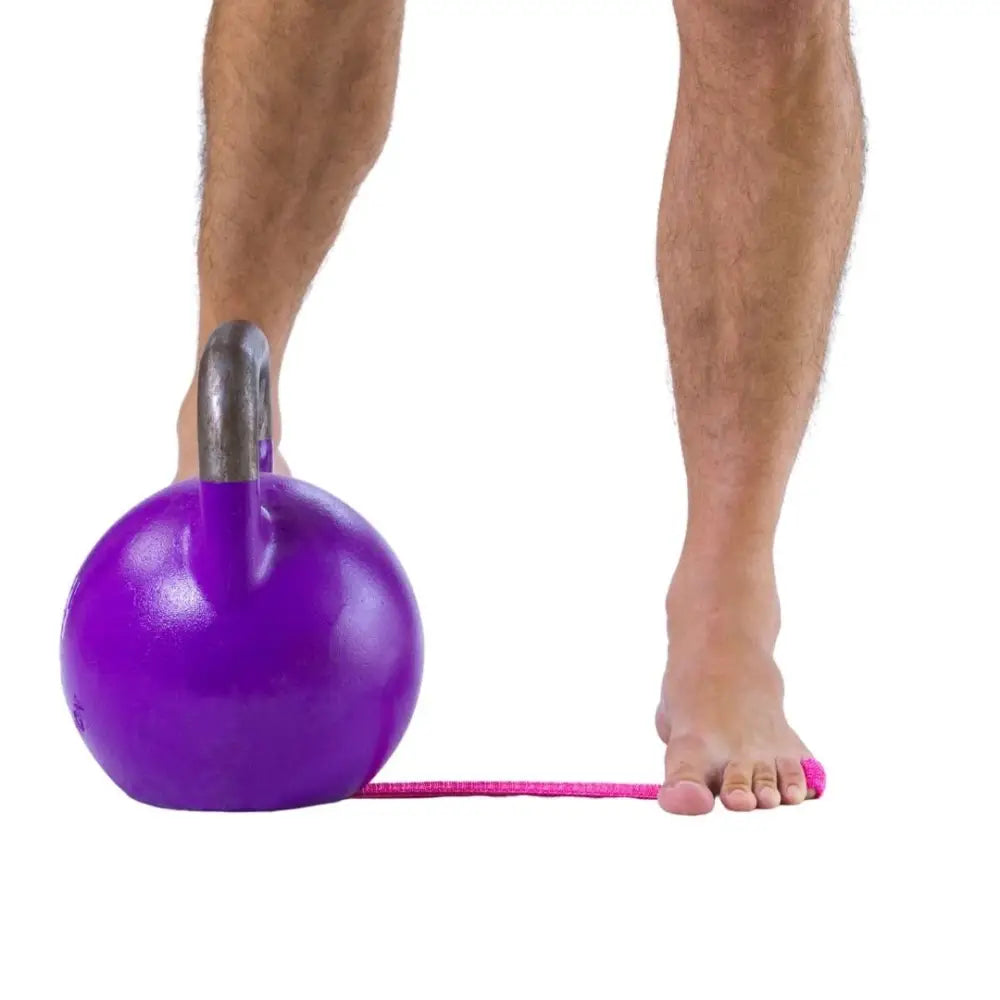 Purple kettlebell with black handle in Toe Bands strength bands design