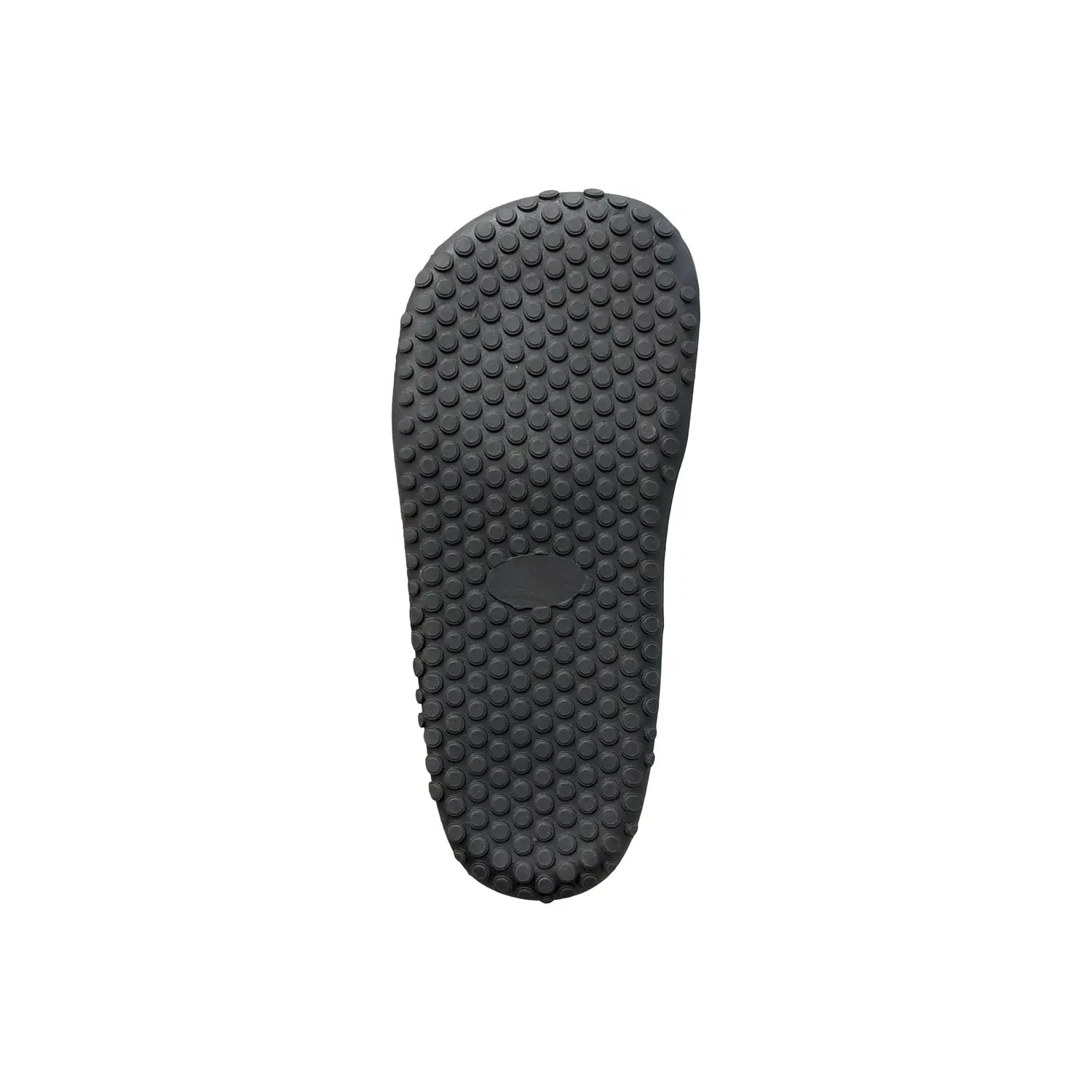 Ursa black shoe with a black rubber sole featuring a textured circular dot pattern for grip and a wide toe box