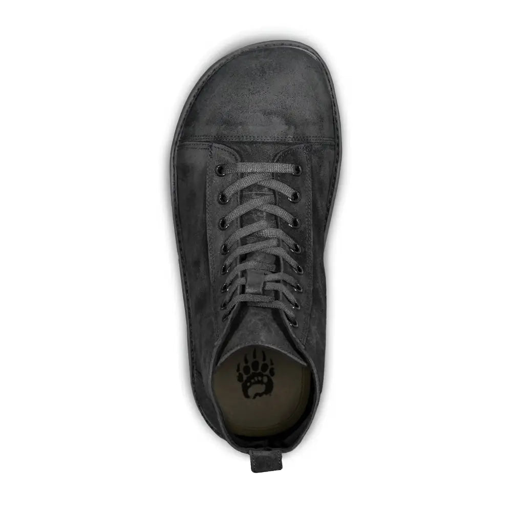 Charcoal gray Timberland Ursidae Blackout lightweight barefoot boot with paw print logo