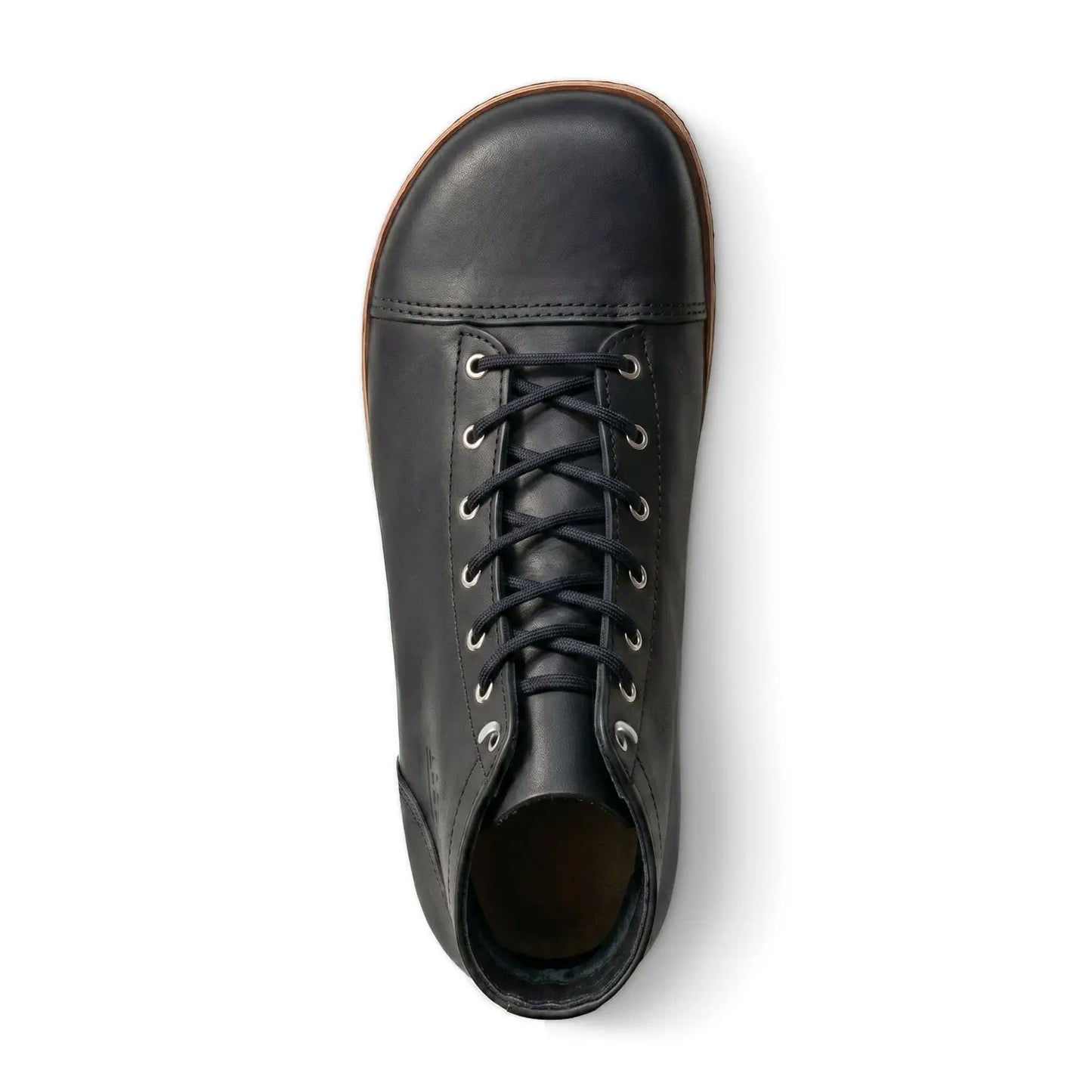 Ursidae dark horse black leather lace-up boot with tan rubber zero-drop sole and wide toe box lightweight barefoot boot