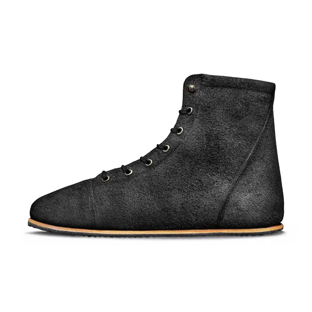 Black suede Ursidae-Patriot Night Rider lightweight barefoot boot